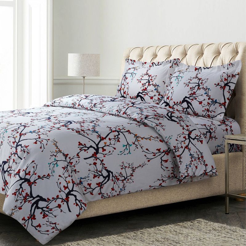 Emilia Tree Printed Flannel Oversized Duvet Cover Set - Azores Home, 3 of 5