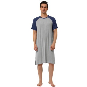 Lars Amadeus Men's Short Sleeves Comfy Contrast Color Loose Fit Nightshirts 2 Pack - 1 of 4