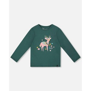 Deux par Deux Girl Organic Cotton Long Sleeve T-Shirt Dark Green - 1 of 4