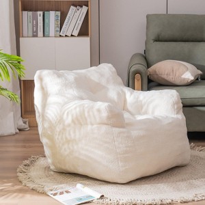 Angel Sar Soft Tufted Bean Bag Chairs for Adults, Kids, Medium Teddy Fabric Bean Bags with Arms, Ivory White - 1 of 4