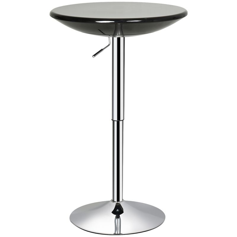 HOMCOM 24.5" Round Cocktail Bar Table Metal Base Tall Bistro Pub Desk Adjustable Counter Height Black Silver, 1 of 8
