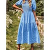 Womens Summer Puff Short Sleeve Maxi Dress Square Neck Smocked Tiered Ruffle A Line Long Flowy Beach Dresses - 3 of 4