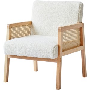 Nordlys Wood Lounge Chair in Rattan and Velvet Countryside Style Living Room - 1 of 4