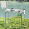 Folding Fish Cleaning Table with Sinks, Portable Camping Sink Table with Faucet, Drainage Hose, Sprayer, Shelf, Drawer and Storage Basket - 3 of 4
