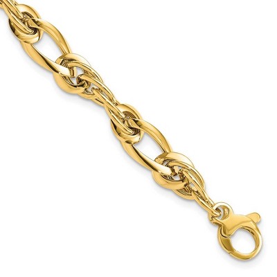 Black Bow Jewelry 6.4mm 14K Yellow Gold Hollow Fancy Link Chain Bracelet, 7 Inch