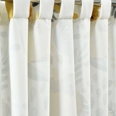Yellow and White Floral Polyester Room Darkening Curtain Panels