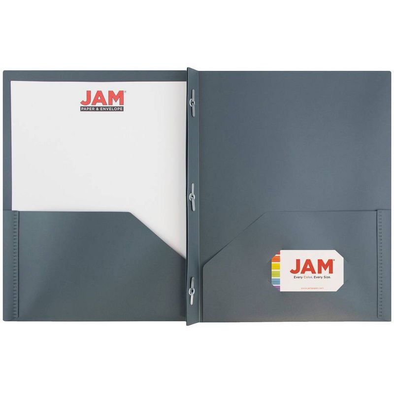 JAM 6pk POP 2 Pocket School Presentation Plastic Folders with Prong Fasteners Gray, 4 of 8