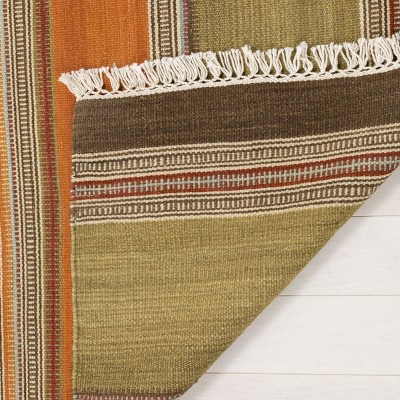 Handmade Red and Beige Wool Striped Kilim Rug
