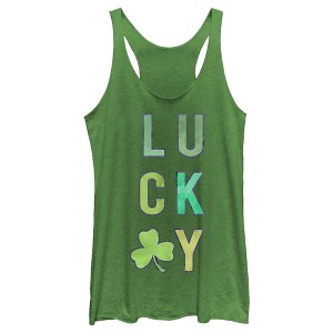 Women's Lost Gods St. Patrick's Day Lucky Tie-Dye Fill Racerback Tank Top - 1 of 4
