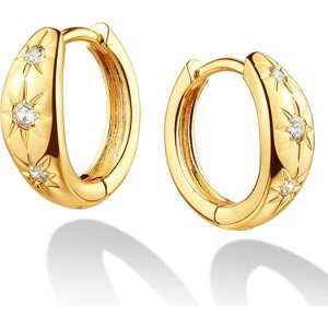 Dremmy Studios CZ Huggie Hoop Earrings | 14K Gold Plated, Chunky & Minimalist Gift - 1 of 4