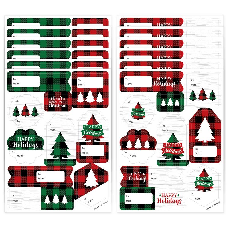 Big Dot of Happiness Holiday Plaid Trees - Assorted Buffalo Plaid Christmas Party Gift Tag Labels - To and From Stickers - 12 Sheets - 120 Stickers, 1 of 10