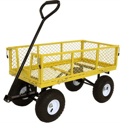 Sunnydaze Outdoor Lawn and Garden Heavy-Duty Durable Steel Mesh Utility Wagon Cart with Removable Sides - Yellow