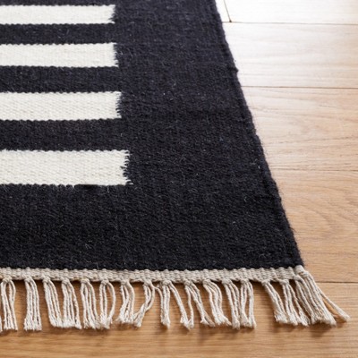 Handmade Black and Ivory Wool Striped 4' x 6' Area Rug