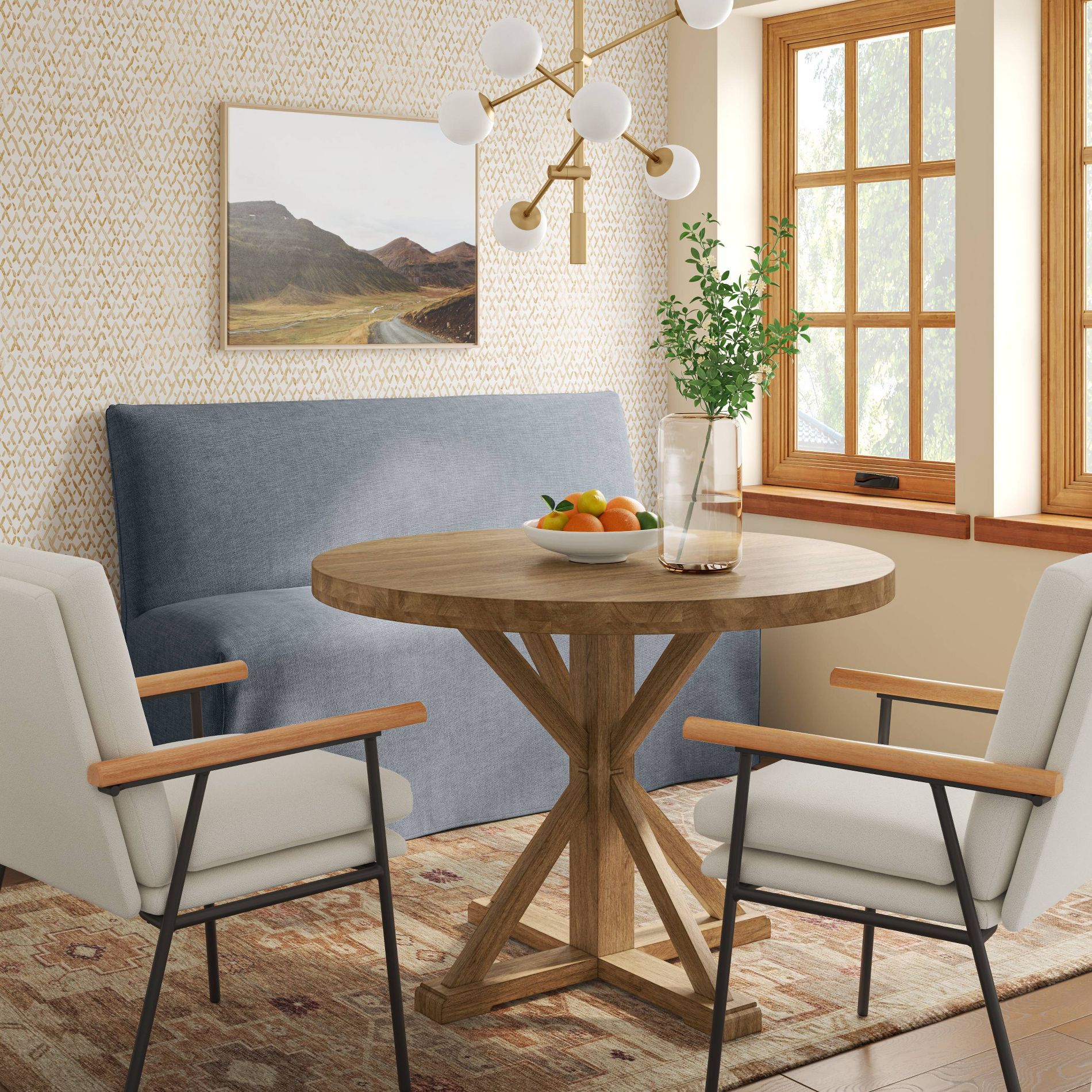 57" Jean Slipcovered Dining Banquette in Performance Textured Weave River - Threshold™