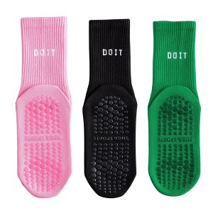 Anna-Kaci 3 Pair Combo Sale Anti Slip Crew Socks with Grip Soles and Ribbed Cuffs in Multiple Color Options - 1 of 4