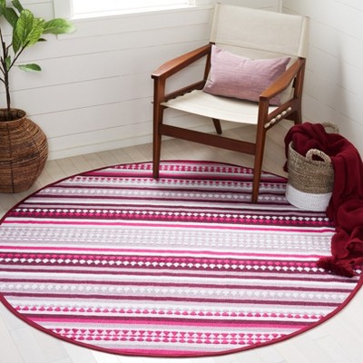 Montauk Round Handwoven Pink and Ivory Cotton Rug