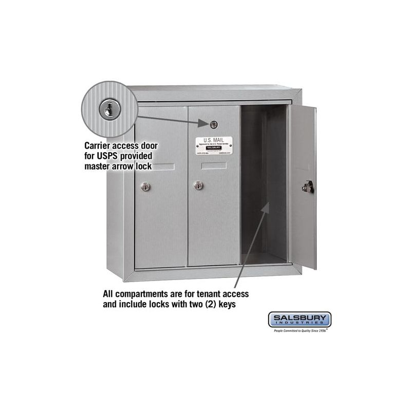 Salsbury Industries Vertical Mailbox - 3 Doors - Aluminum - Surface Mounted - USPS Access, 2 of 6