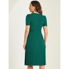 Allegra K Women's V-Neck Short Sleeve Belted A-Line Work Pleated Dress - 3 of 4