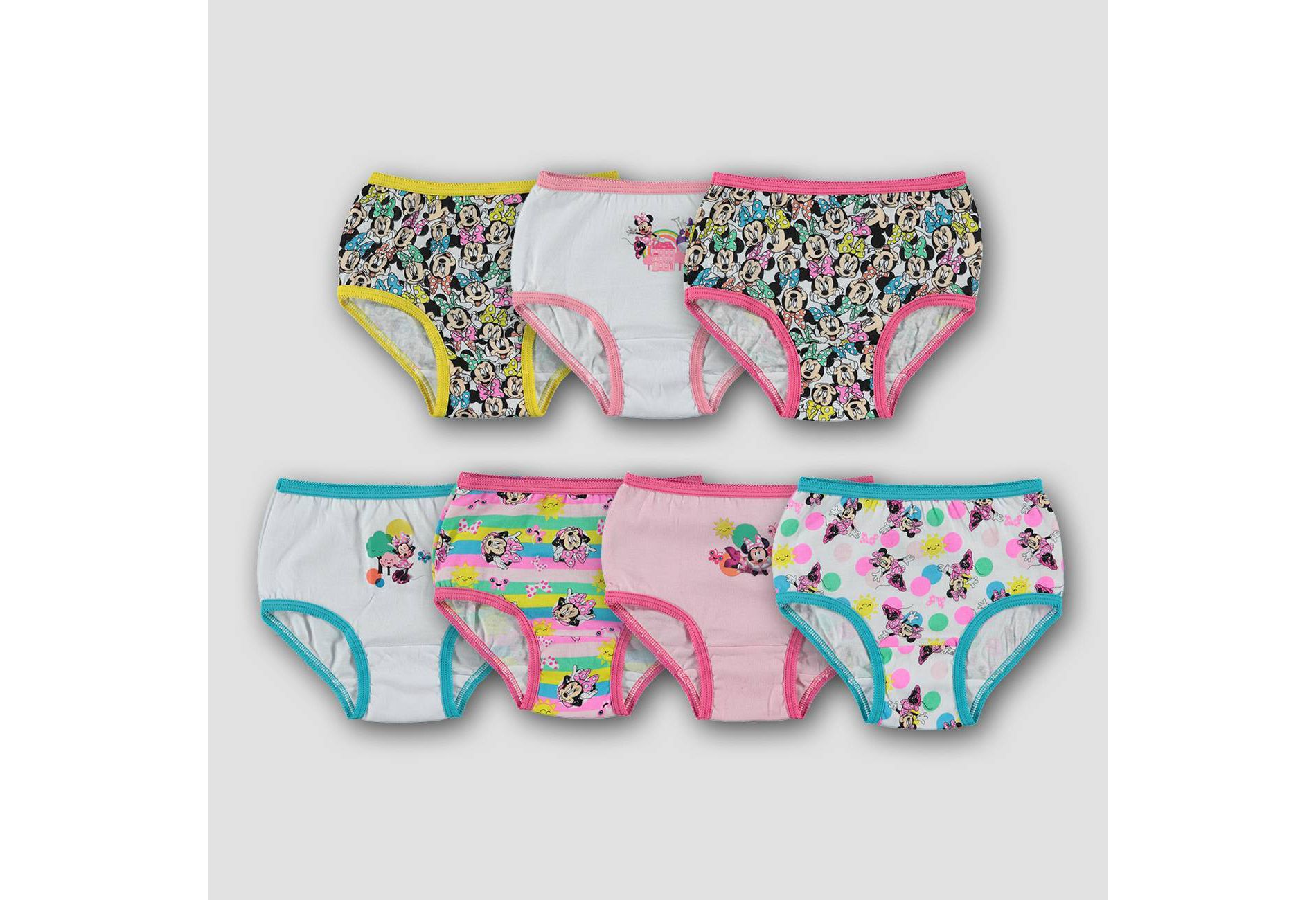 Toddler Girls' 7pk Minnie Mouse Briefs By Handcraft 2T-3T: Cotton Mid Rise Underwear, Disney Mickey Mouse & Friends