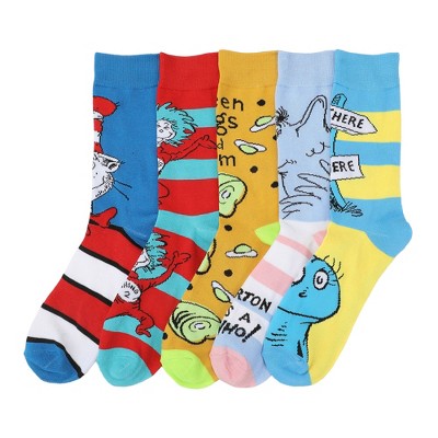 Dr. Seuss Book Characters Adult 5-Pair Casual Crew Socks-OSFA