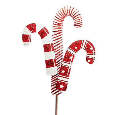 27.0 Inch Three Candy Cane Stake Stripes Stars Decorative Garden Stakes ...