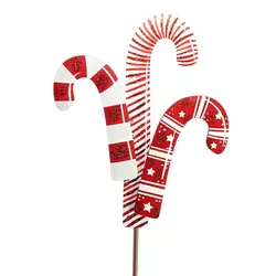 Christmas 27.0" Three Candy Cane Stake Stripes Stars  -  Decorative Garden Stakes