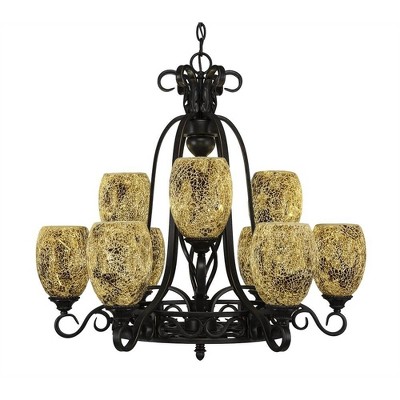 Toltec Lighting Elegante 9 - Light Chandelier in  Dark Granite with 5" Gold Fusion Shade