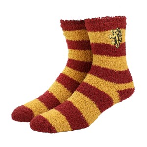Harry Potter Gryffindor Lion Adult Red & Yellow Striped Chenille Crew Socks - 1 of 4