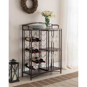 Kings Brand Furniture Athelstan Rack Table Bar Cabinet Shelves, 21 Wine Bottle Storage Stand with Glass Holder, Brushed Copper - 1 of 3