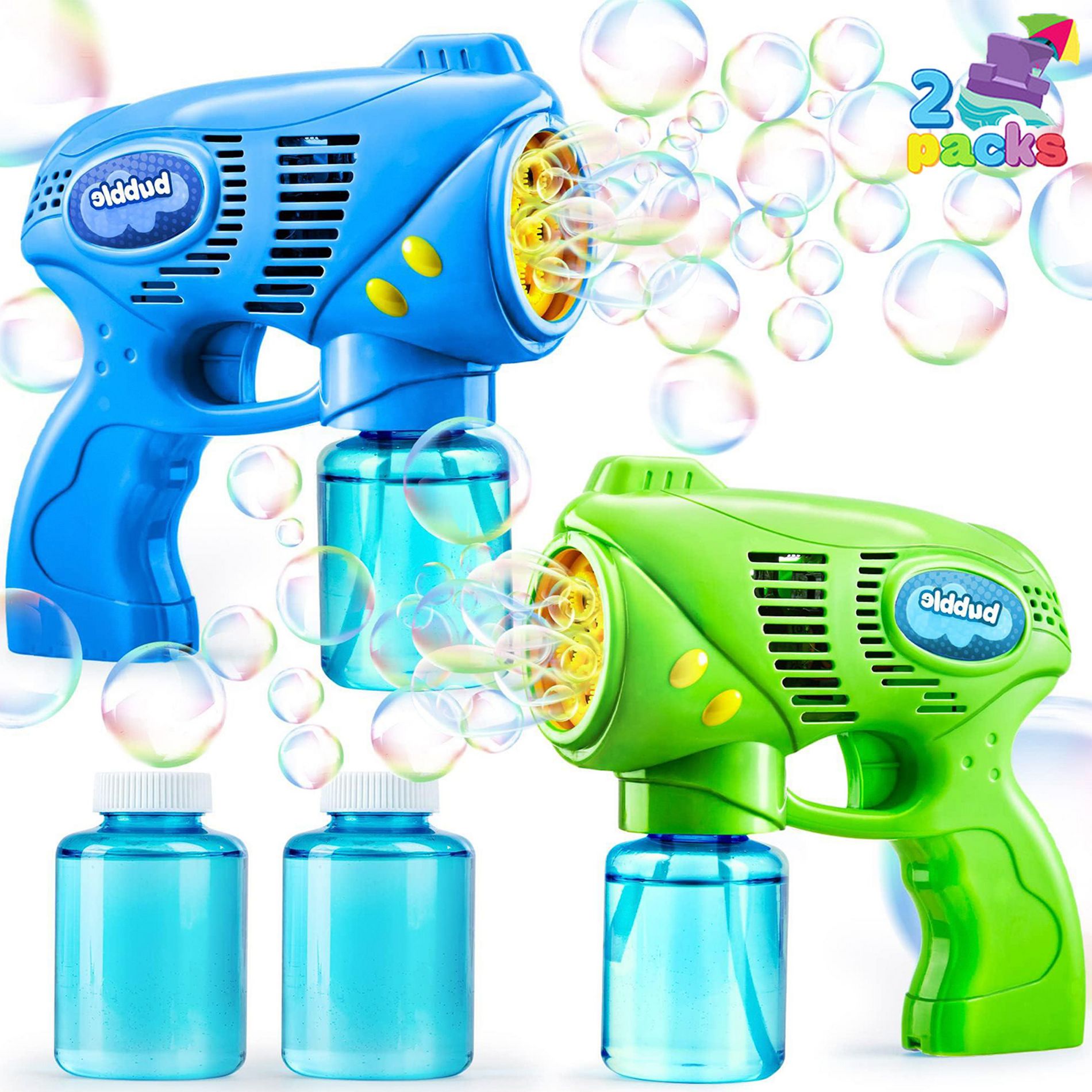 Joyfy 2PCS Bubble Blaster Machine Bubble Gun with Refill Solution for 1-8 Year Old Kids Toddlers Easter Summer Outdoor Toy Party Favors Birthday Gift