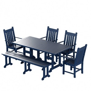 WestinTrends 6 Piece Outdoor Patio Dining Set Outdoor Table and Bench Armchair Set - 1 of 2
