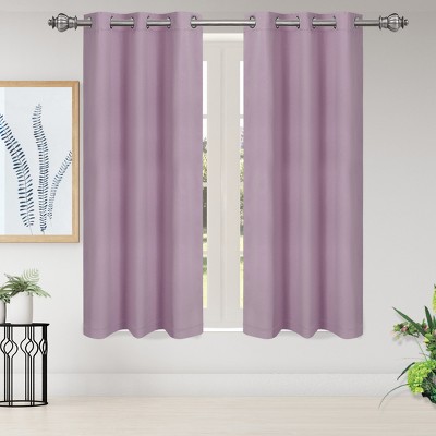 2 Pcs 42 x 63 Inch Solid Blockout Thermal Insulated Grommet Curtain Panels Purple - PiccoCasa