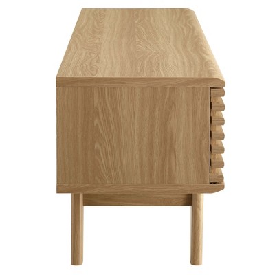 Modern Oak 48" TV Stand with Slatted Cabinet and Tapered Legs