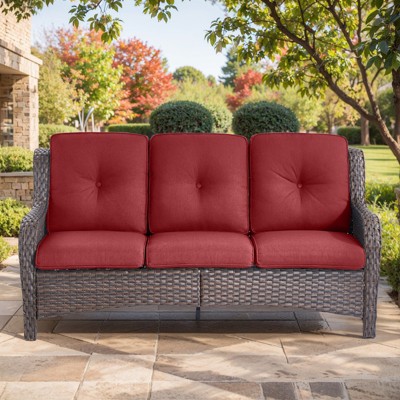 Buenhomino Outdoor Patio Couch Wicker Sofa - 3 Seater Rattan Sofa for Outside Patio Garden with Deep Seating and Olefin Cushions