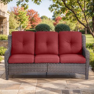 Buenhomino Outdoor Patio Couch Wicker Sofa - 3 Seater Rattan Sofa for Outside Patio Garden with Deep Seating and Olefin Cushions - 1 of 4