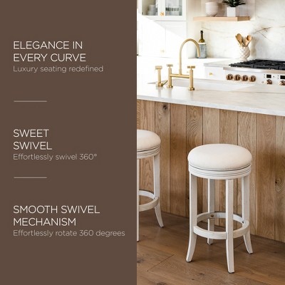 White Oak Backless Swivel Counter Stool with Upholstered Seat