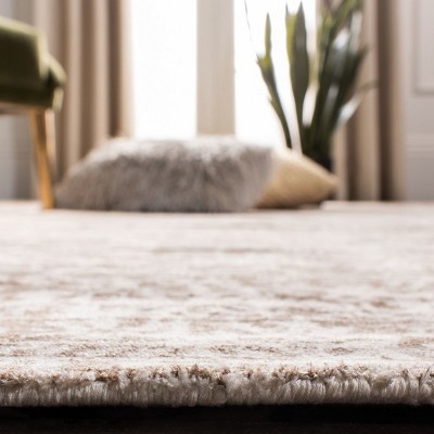 Elegant Ivory and Light Brown Hand-Knotted Wool-Viscose 6' x 9' Rug