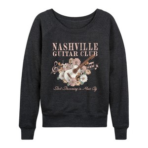Women's - Instant Message - Nashville Guitar Lightweight French Terry Wide Neck Long Sleeve Graphic Shirt - 1 of 4