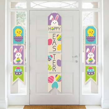Big Dot of Happiness Hippity Hoppity - Hanging Vertical Paper Door Banners - Easter Bunny Party Wall Decoration Kit - Indoor Door Decor