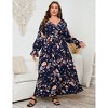 Plus Size Women's V Neck Long Sleeve Maxi Dress with Belt Flowy Elegant Floor Length Dress - 2 of 4