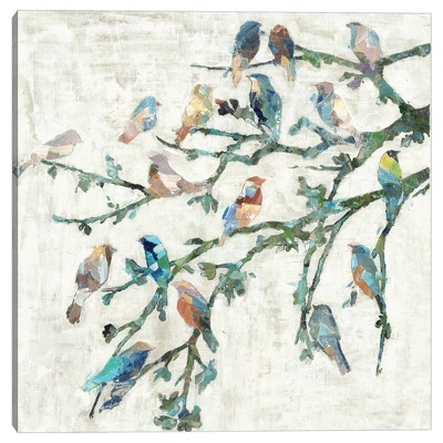 24" x 24" Multicolor Canvas Botanical Bird Art