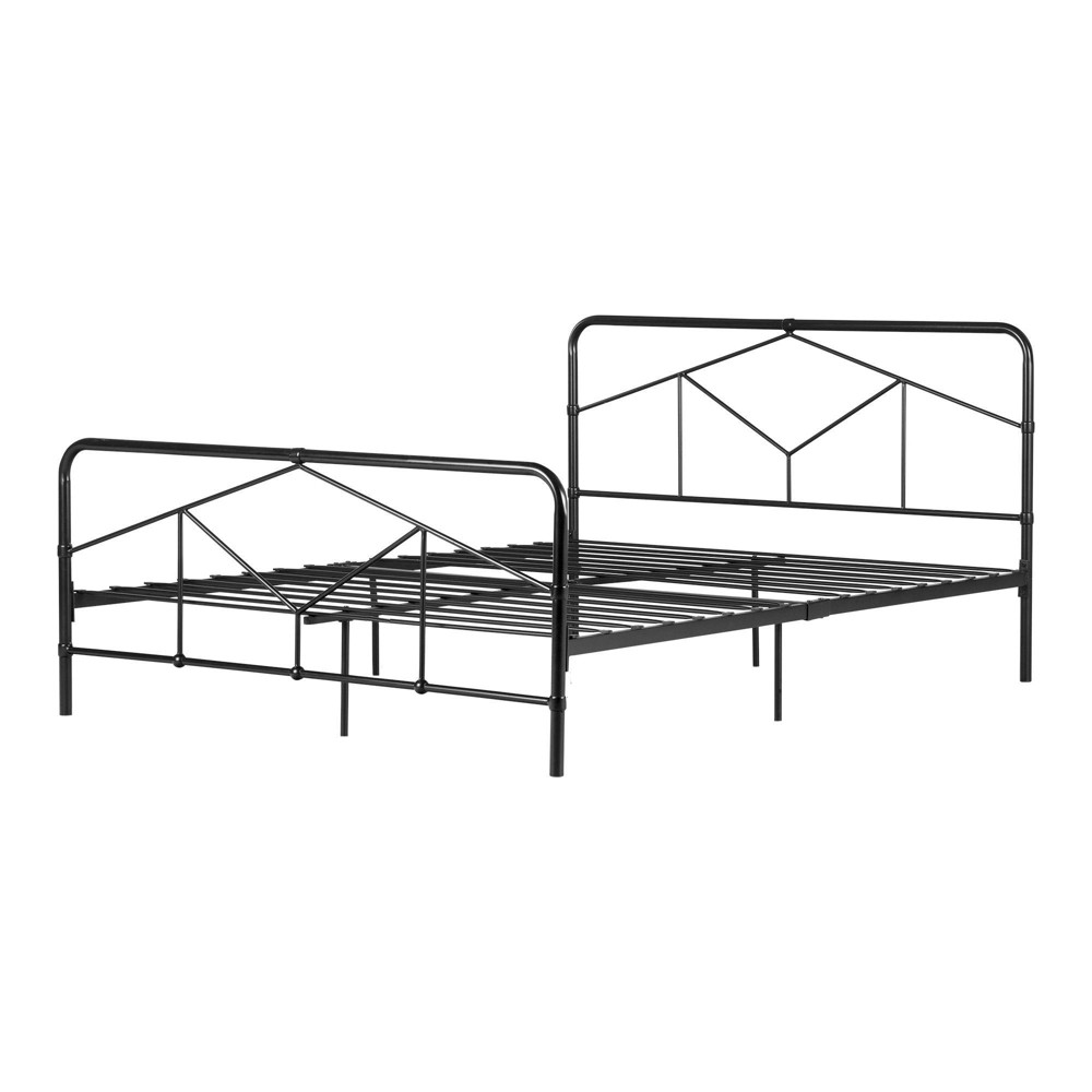 Photos - Bed Frame Queen Sazena Geometric Metal Platform Bed Black - South Shore