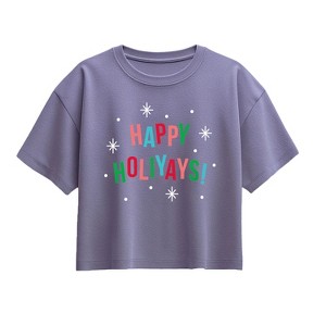 Girls' - Instant Message - Happy Holiyays Short Sleeve Boxy Graphic T-Shirt - 1 of 2