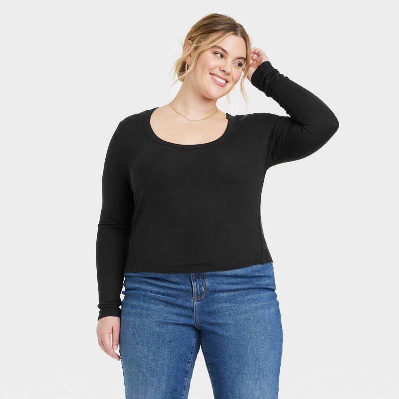 Women's Ribbed Long Sleeve Scoop Neck T-Shirt - Universal Thread™, 1 of 7