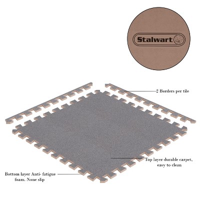 Gray 24'' x 24'' Interlocking Foam Floor Tiles with Carpet Top