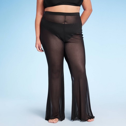 Women's Mesh High Waist Flare Cover Up Pants - Wild Fable™ Black 2X