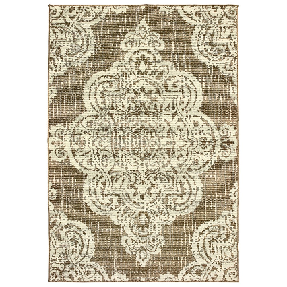 Photos - Area Rug 7'10"x10'10" Madeline Overscale Medallion Patio Rug Tan/Ivory