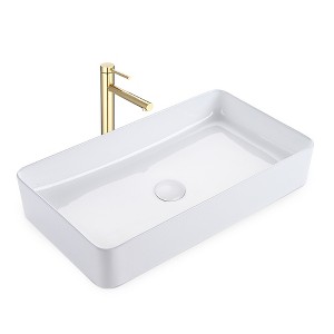 Aquaterior Rectangle Ceramic Vessel Sink with Bathroom Single Handle Faucet Drain Combo White + Gold - 1 of 4