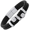 Steeltime Men's two layered black braided leather and stainless steel beads bracelet. Color Options: Silver, Black - 2 of 4