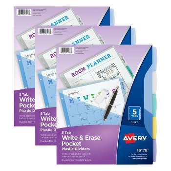 Avery® Write & Erase Durable Plastic Dividers with Pockets, 5-Tab Set, Multicolor, 3 Sets